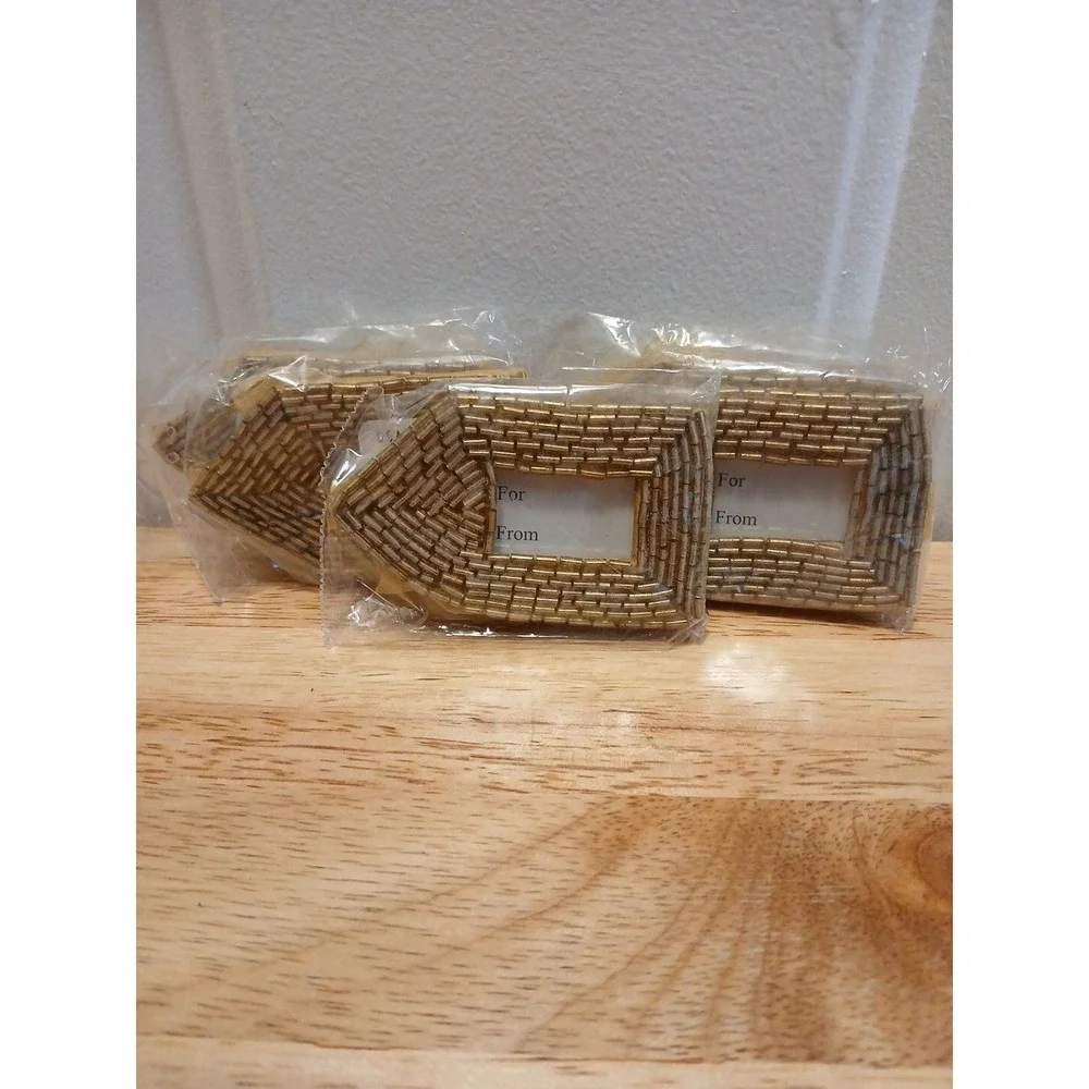 5 Gold Beaded Gift Tags Mini Frames Christmas Present Holiday Gift Hallmark